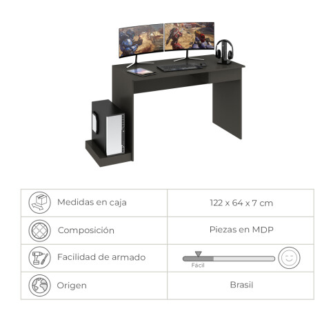 Escritorio gamer con cajón y base para Torre o CPU adaptable Grafito