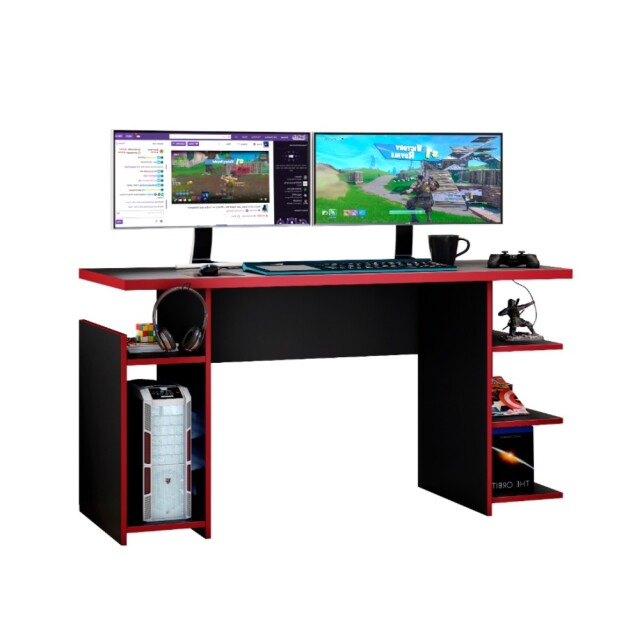Escritorio gamer / tapa 25 mm / soporte para auriculares ROJO