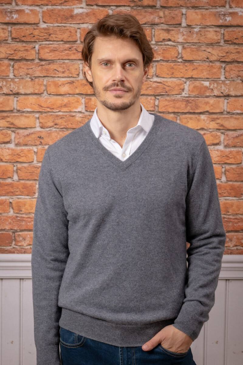 Sweater escote v cashmere - Gris 