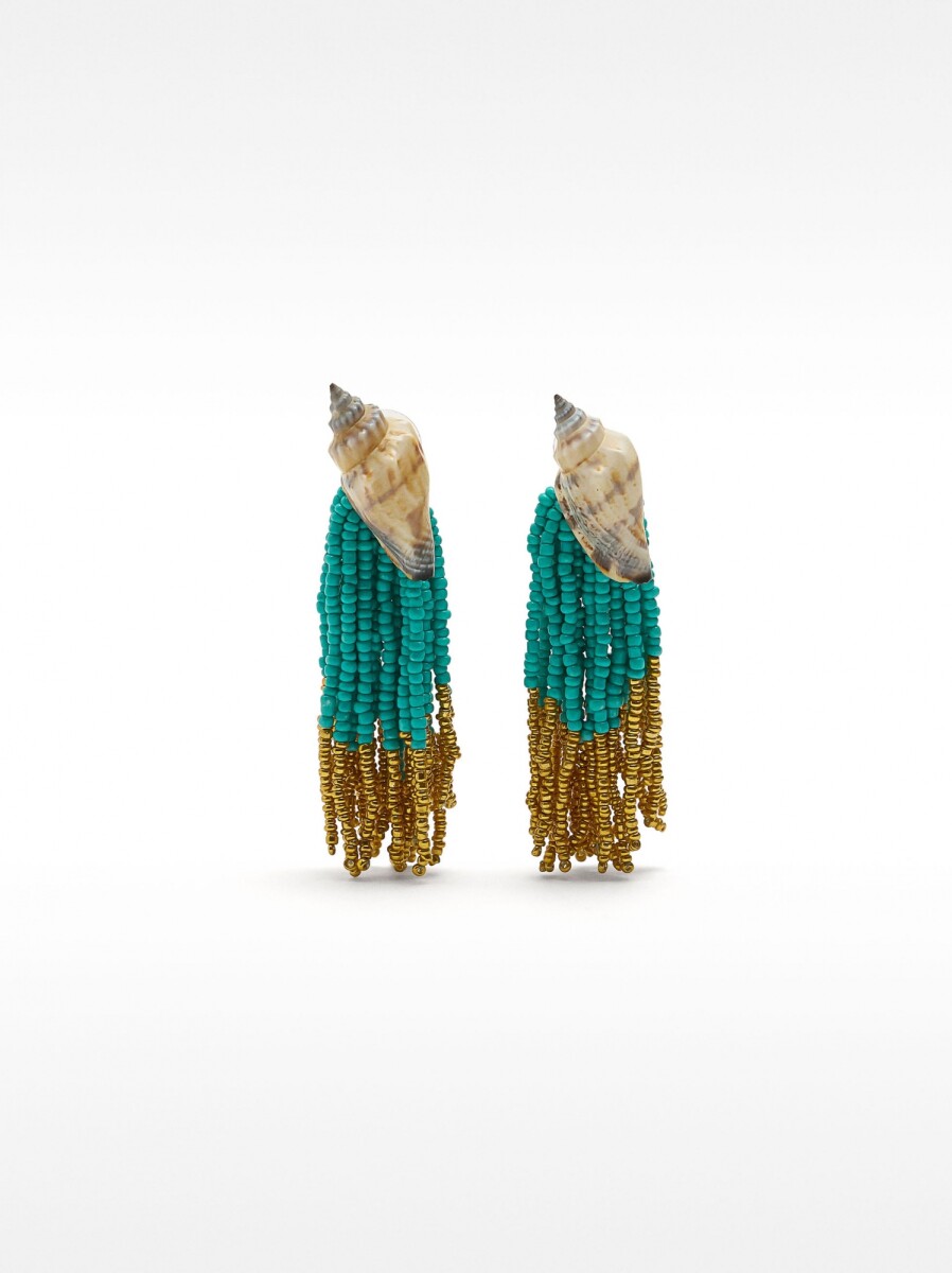 Pendientes Con Conchas Y Cuentas - azul 