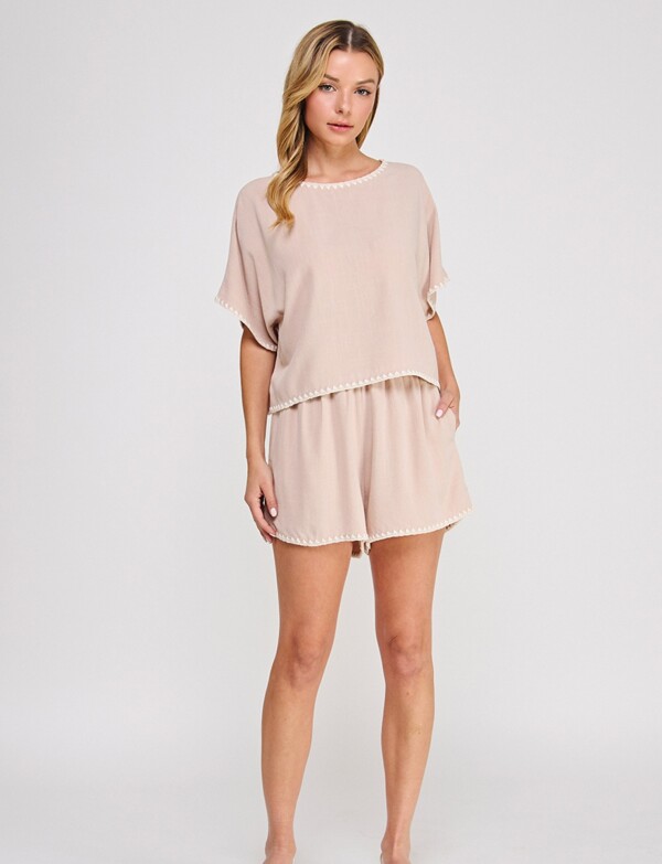 Blusa Lino Detalle Borado BEIGE