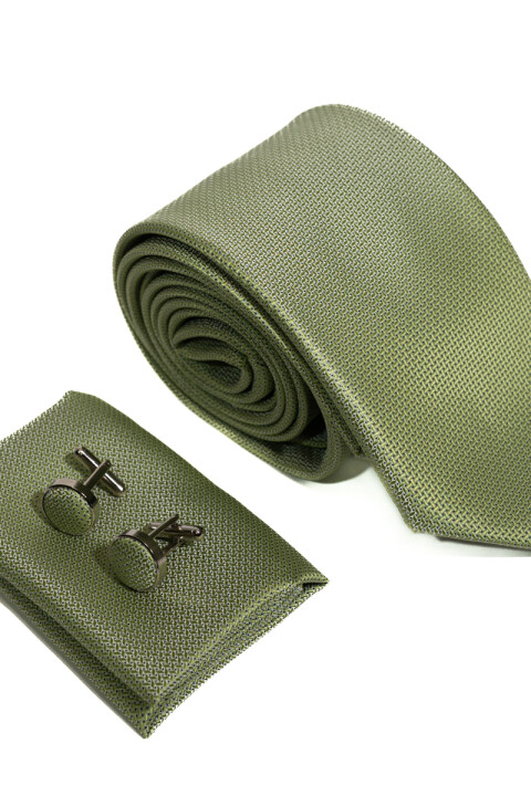 Set Corbata, pañuelo y gemelos VERDE AGUA