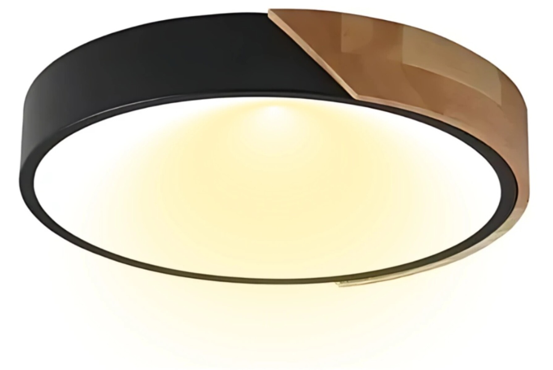 Luminaria Plafón Led 50cm Metal Y Madrera Luz Cálida - Negro 