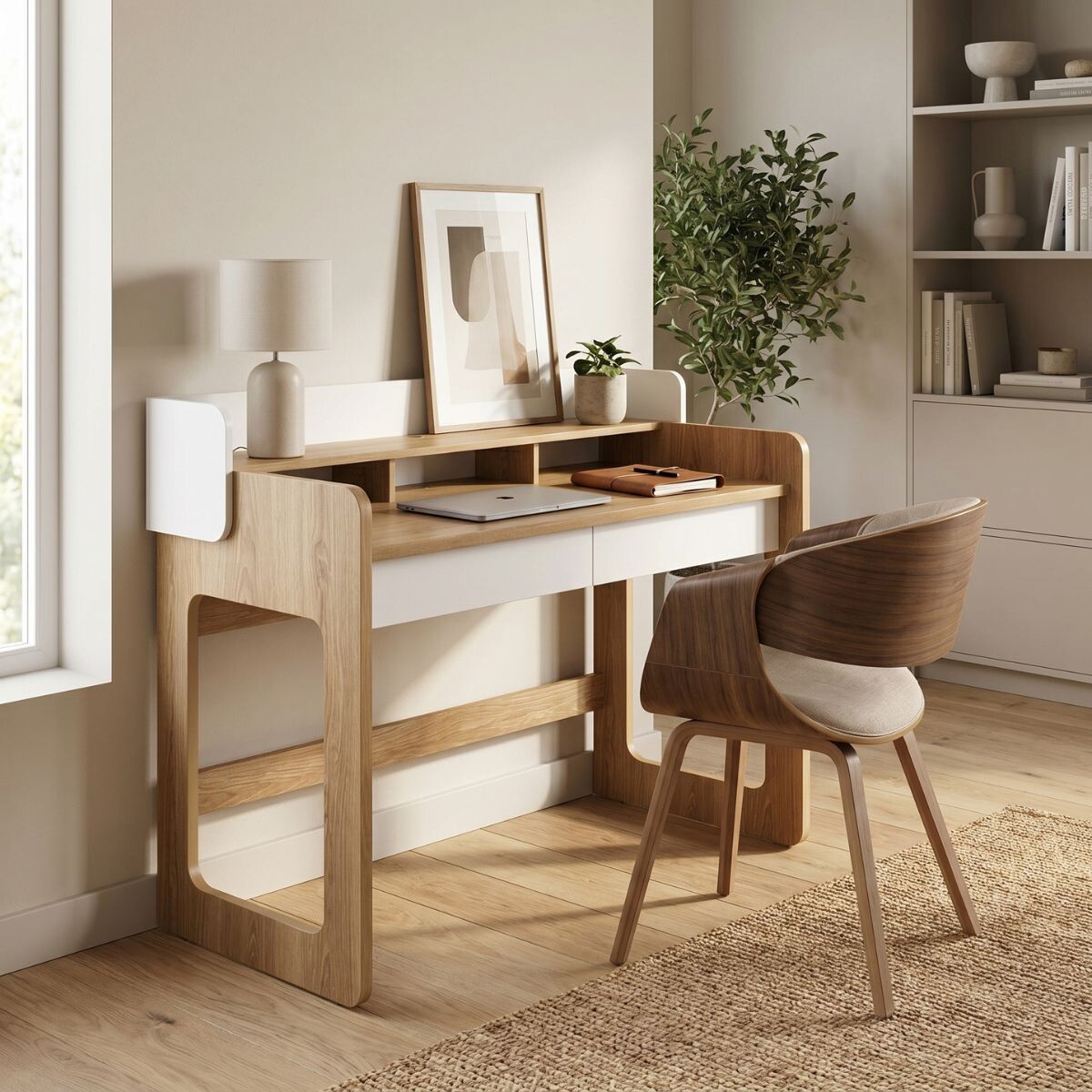Escritorio Flexus 128 - Blanco y Madera 