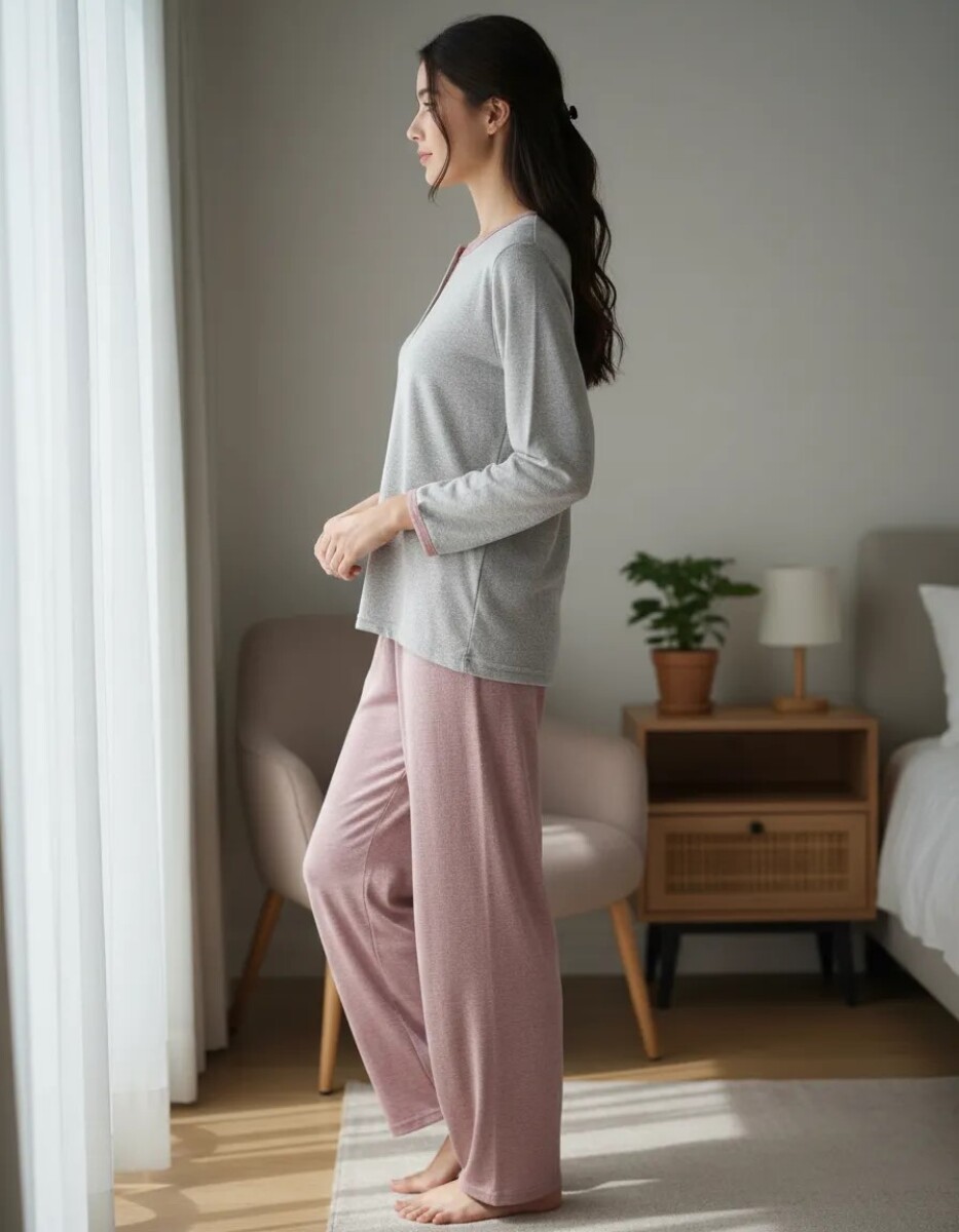 Pijama Manga Larga Lanilla Botones 