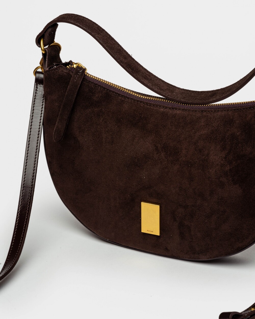 Cartera al Hombro Lua En Cuero Gamuza Marron