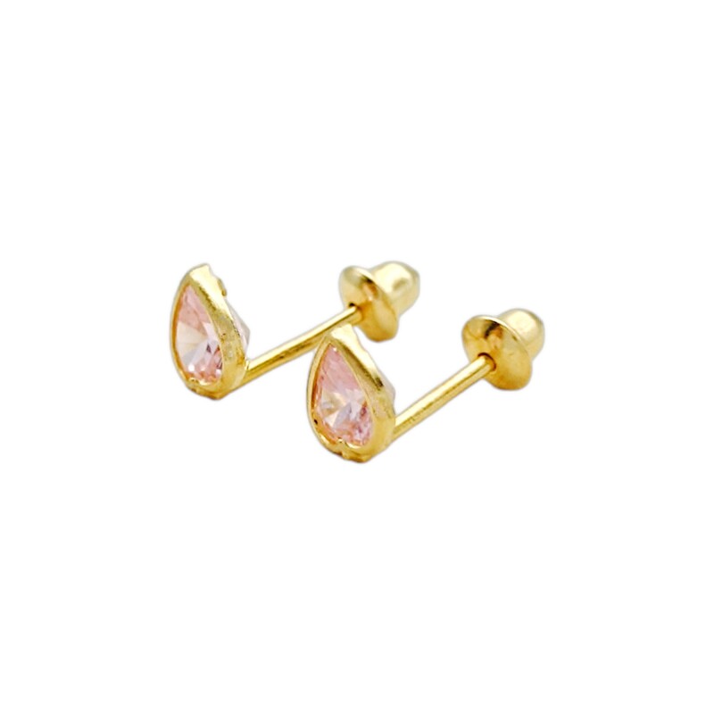Abridores Corazón -Oro Bajo-Zirconia rosa-AB8033 conpiedra