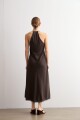 Vestido satén con encaje chocolate
