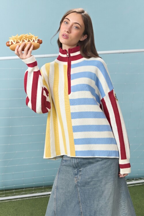 Sweater de algodón rayado multicolor