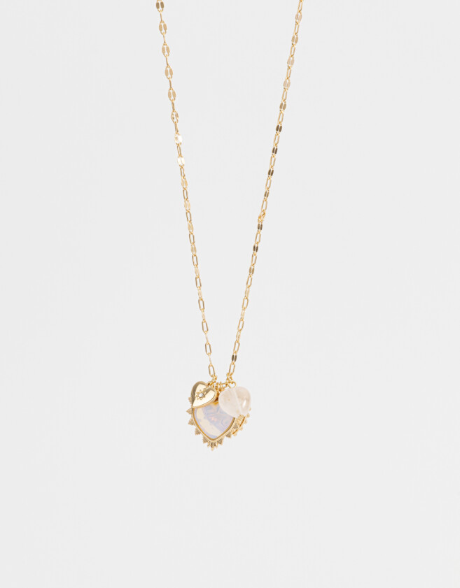 Collares Largos Capsula Especial Collar Largo Multidijes Cuarzo Rosa - Dorado