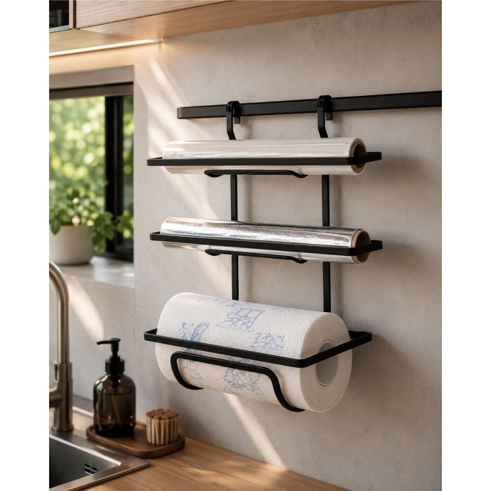SOPORTE PARA ROLLO TRIPLE NEGRO MATE Soporte Para Rollo Triple Negro Mate