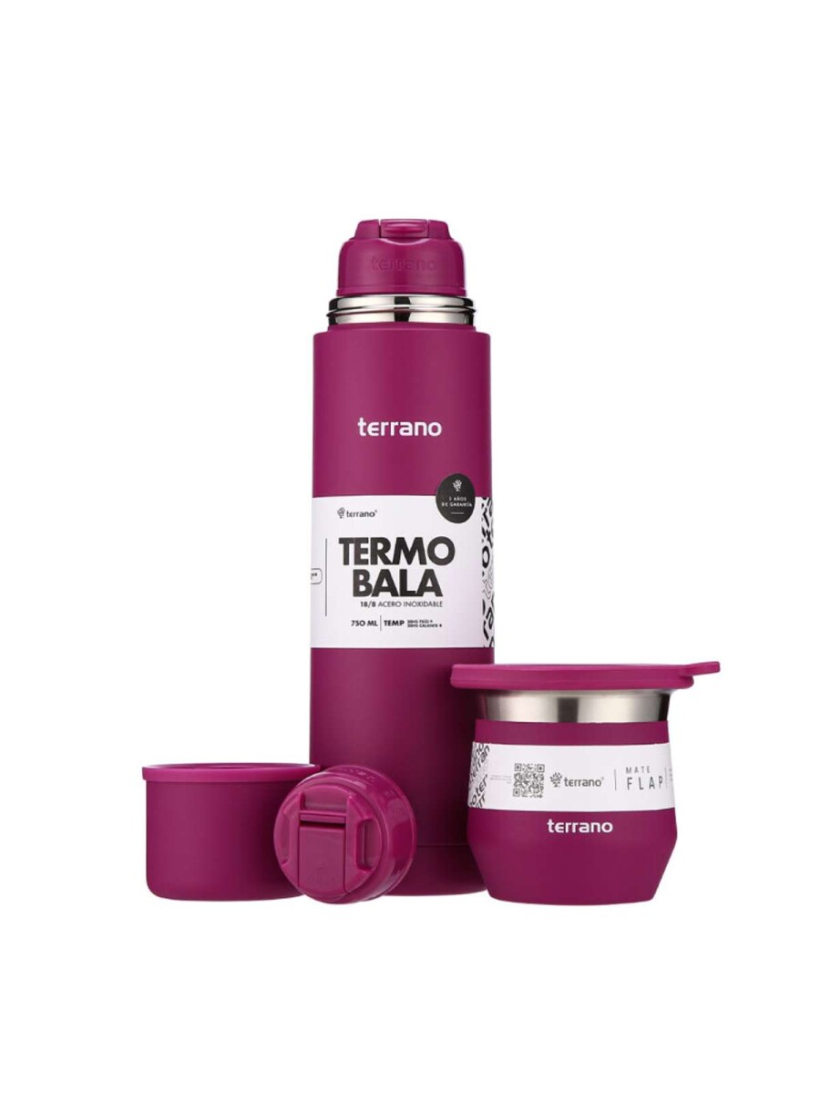 Kit Termo Acero Bala 750Ml + Mate Flap - Púrpura 