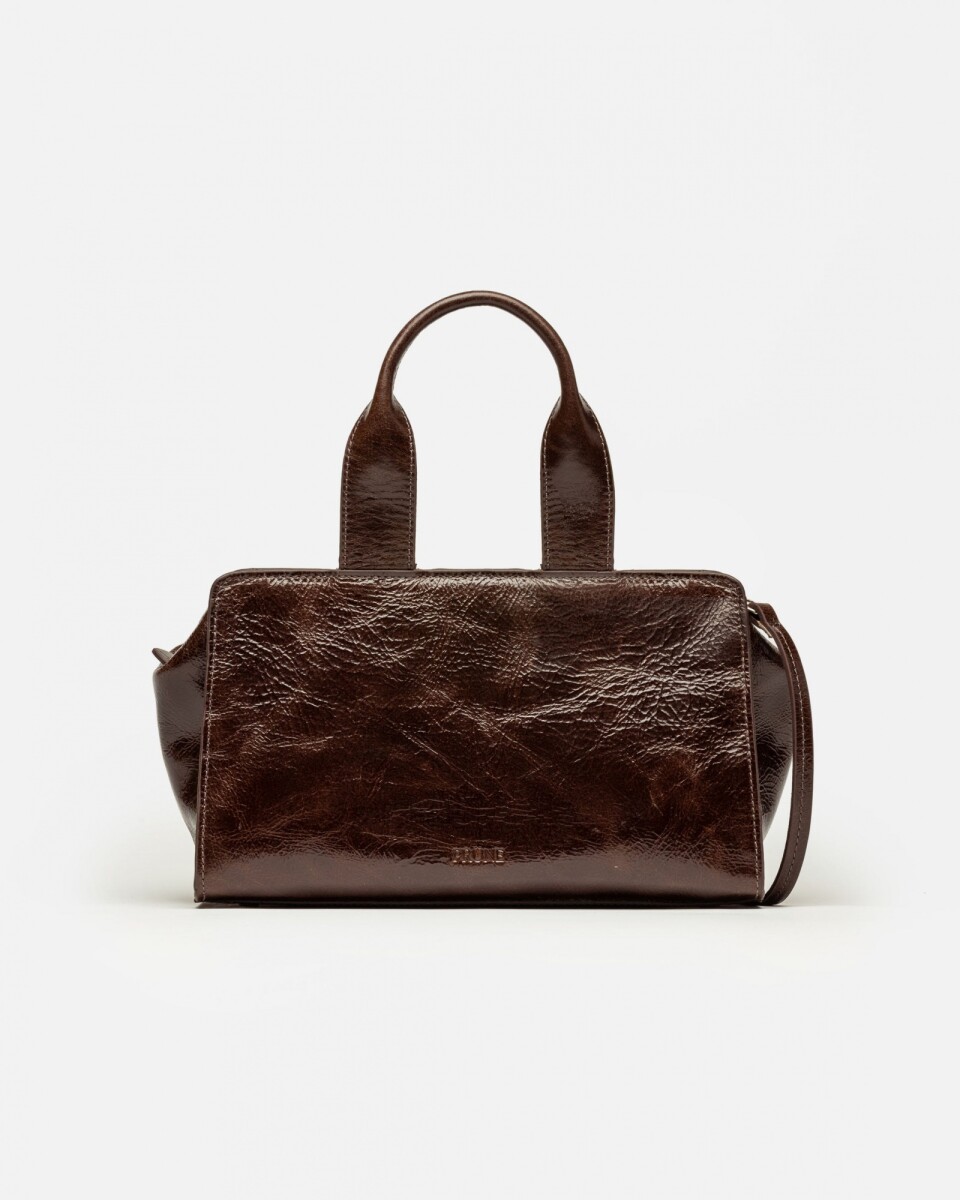 Cartera de mano Mila en cuero arrugado - Marron 