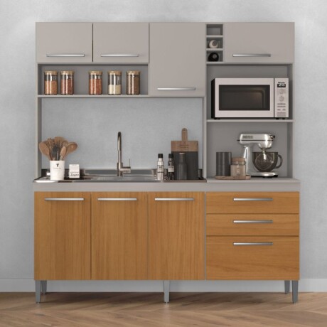 Cocina compacta 8 puertas 2 cajones Blume - Gris/Natural Cocina compacta 8 puertas 2 cajones Blume - Gris/Natural