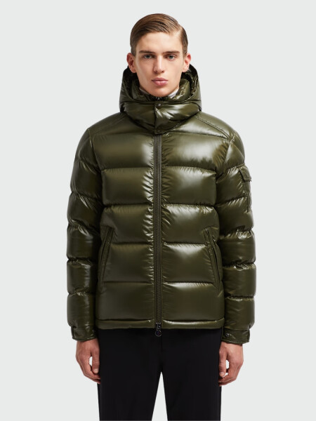 Moncler - Campera rellena de plumas con capucha desmontable, Maya Verde