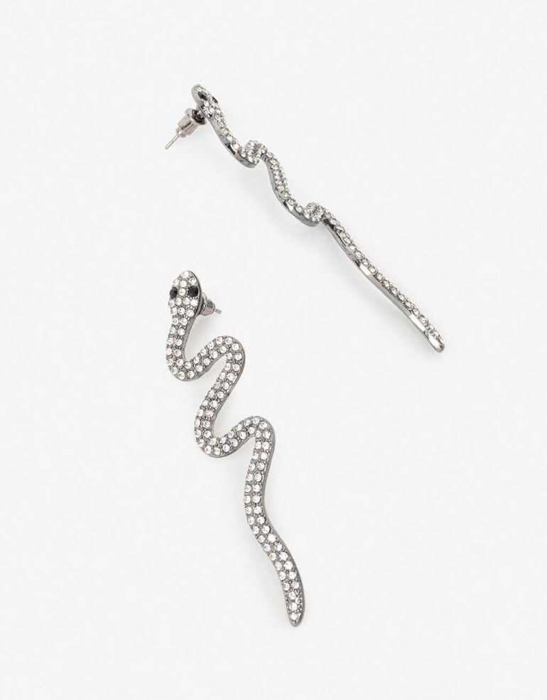 Aros Colgantes Largos Strass Aros Colgantes De Víbora - Plateado Hematite