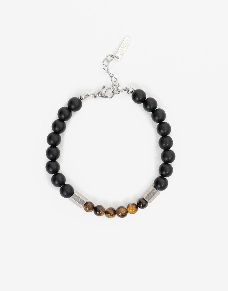 Pulseras Elásticas Piedra Pulsera Acero Y Piedra Men´s Collection - Negro
