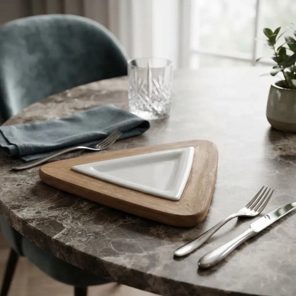 Plato triangular con base Eucaliptus 28 cms Plato triangular con base Eucaliptus 28 cms