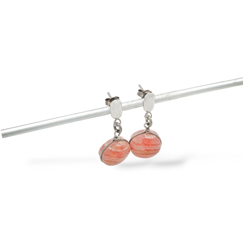 Caravanas colgante circulo-Plata 925-Piedra Rodocrosita -CA3383 Conpiedra