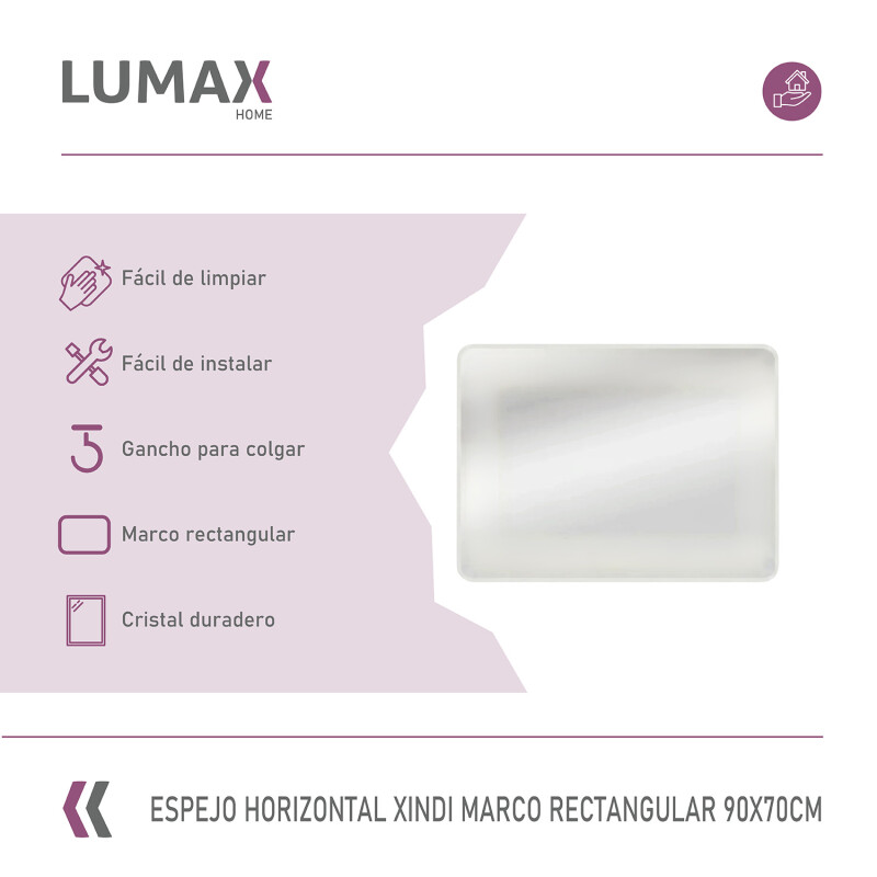 Espejo Horizontal Lumax Xindi Marco Rectangular 90 x 70cm Blanco