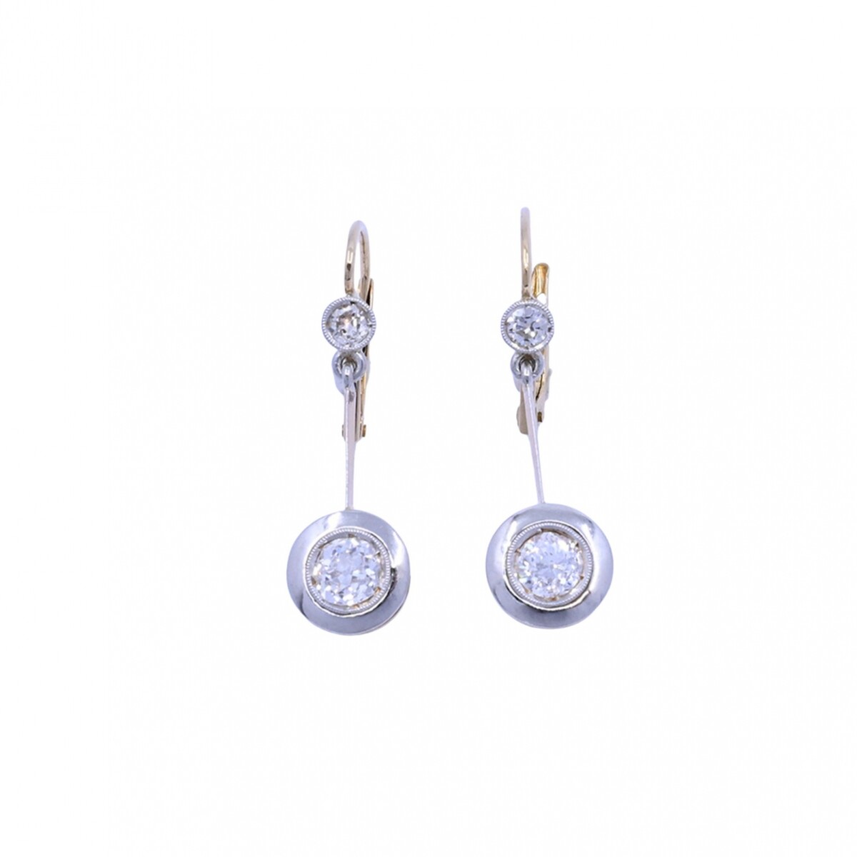 Caravanas antiguas oro 18k 2 tonos con brillantes. 
