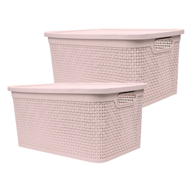 Set x2 Caja simil ratán 15 lts ROSADO