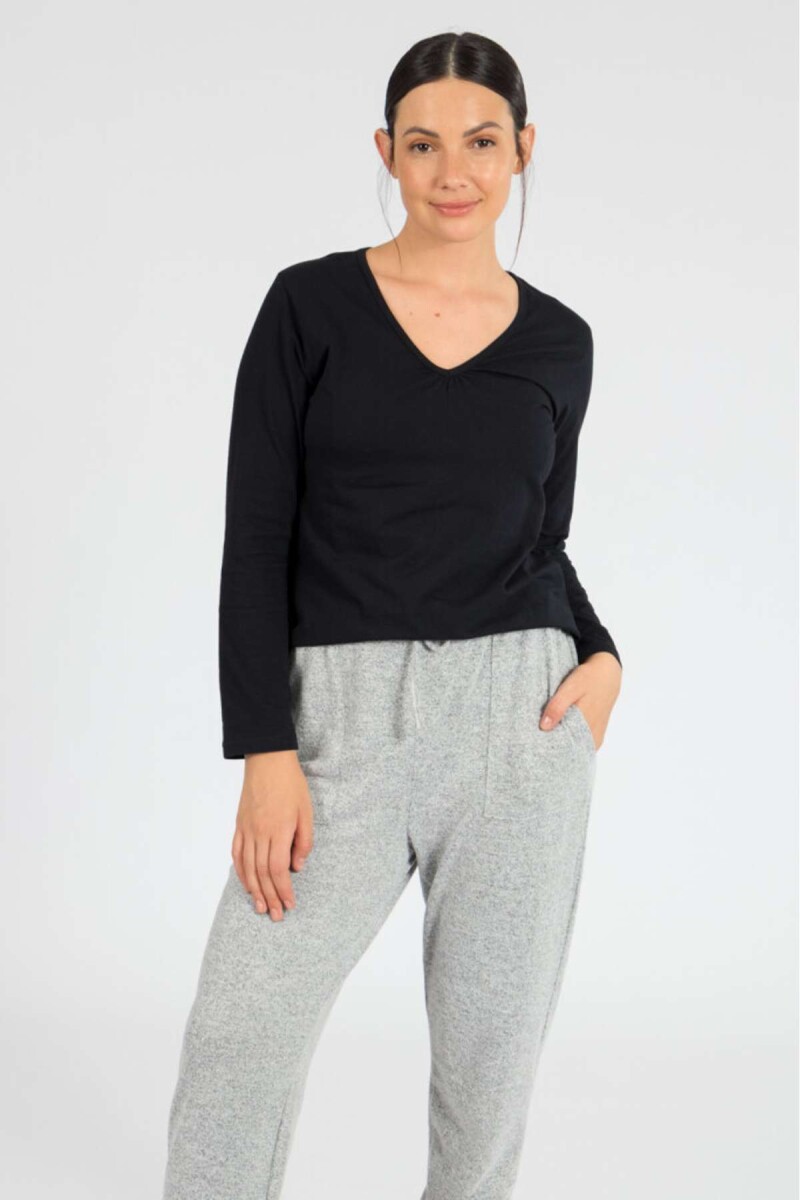 Remera básica algodón elastano - Negro 