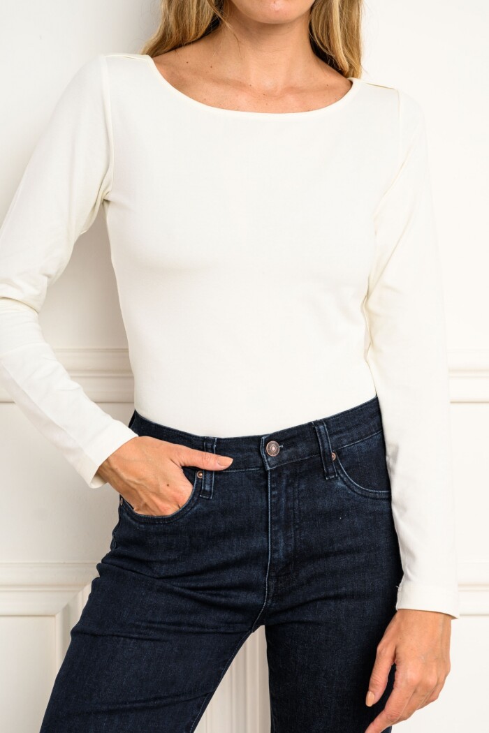 Remera Cuello Bote M/l Alg Elastano Crudo