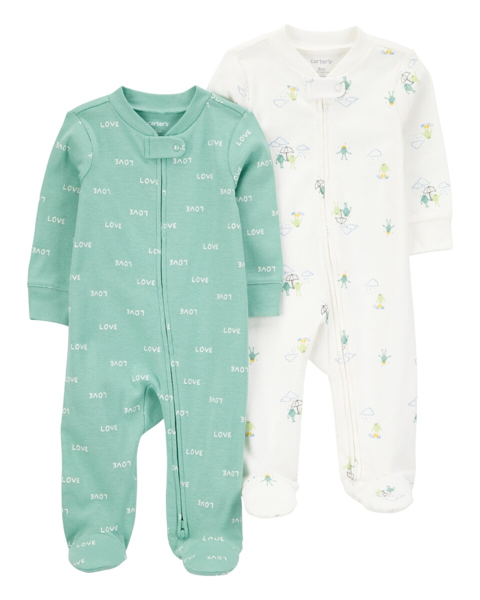 Pack dos pijamas una pieza de algodón, con pie, estampados 