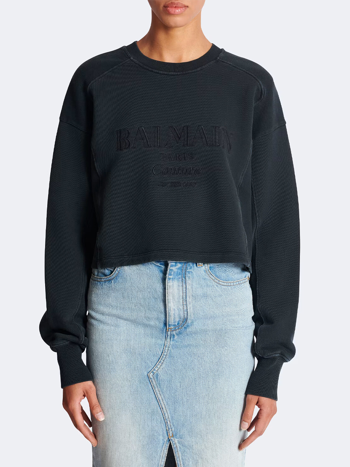 BALMAIN - SWEATSHIRT COUTURE EMBROIDERED Gris