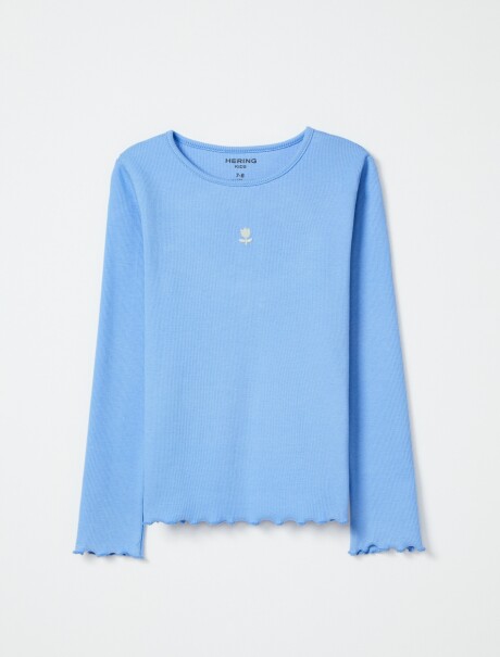 BLUSA MANGA LARGA INFANTIL CON BORDADO CELESTE