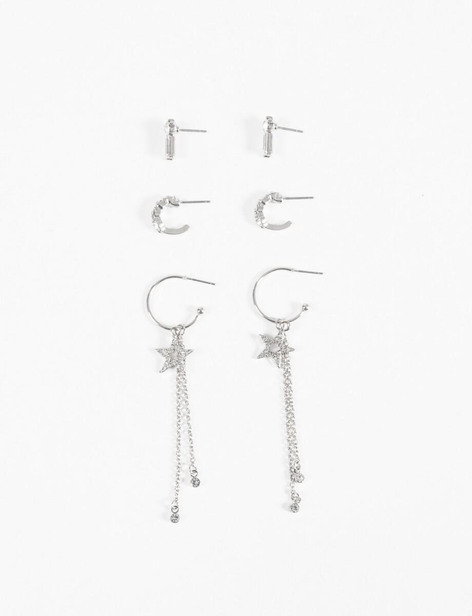 Set de caravanas estrella strass - plateado 