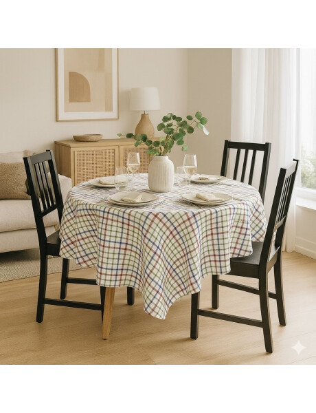 MANTEL REDONDO ALGODÓN D160CM CUADROS MULTICOLOR MANTEL REDONDO ALGODÓN D160CM CUADROS MULTICOLOR