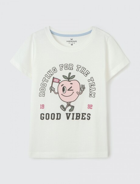 CAMISETA DE NIÑA MANGA CORTA ESTAMPADA BEIGE