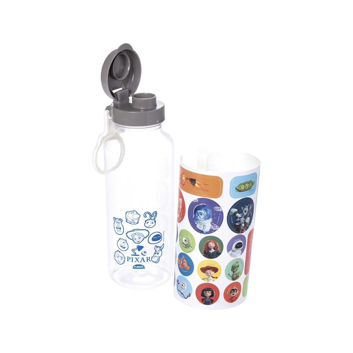 Botella Plática Fun Pixar 600 ml con Adhesivos 