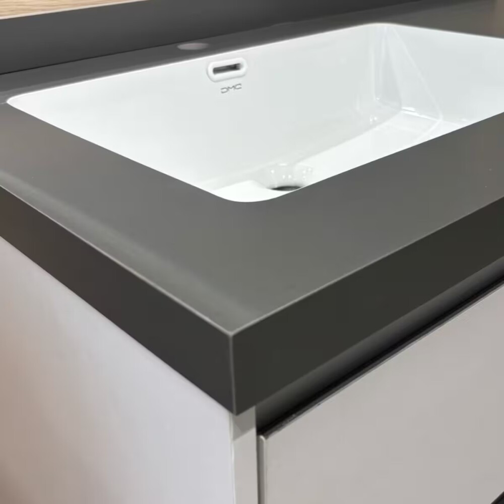 Mueble de baño suspendido Vip Blanco 100cm mesada gris con Bacha de Loza Mueble De Baño Suspendido Vip Blanco 100cm Mesada Gris Con Bacha De Loza