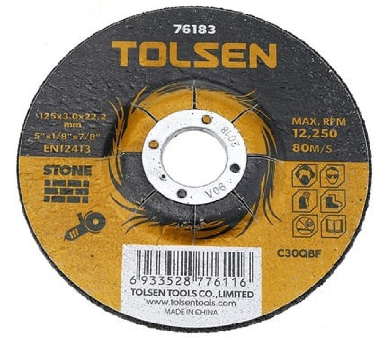 TOLSEN DISCO CORTE PIEDRA CENTRO DEPRIMID 125mmX3 