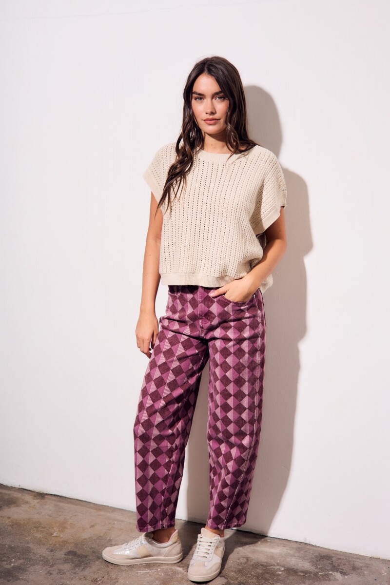 Jean Baggy Estampa Rombos Burdeos