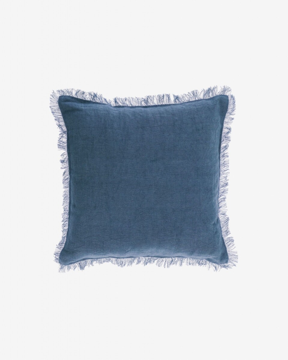 Almohadón Almira algodón y lino flecos azul 45 x 45 cm 