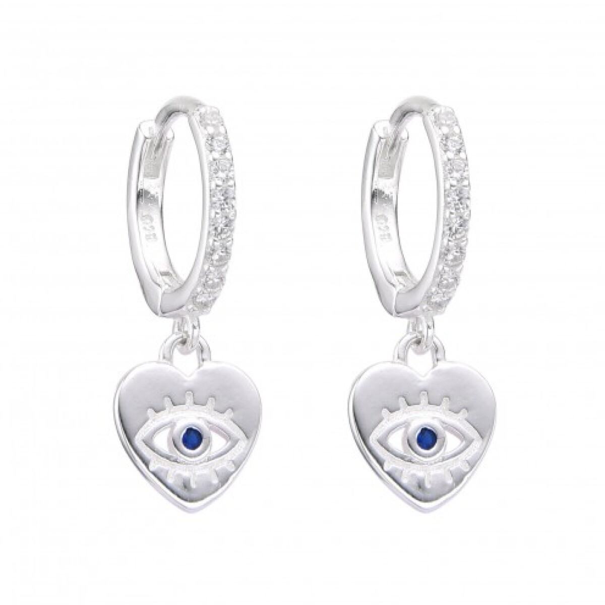 Par de aros de plata 925 con circonias y dije colgante. 