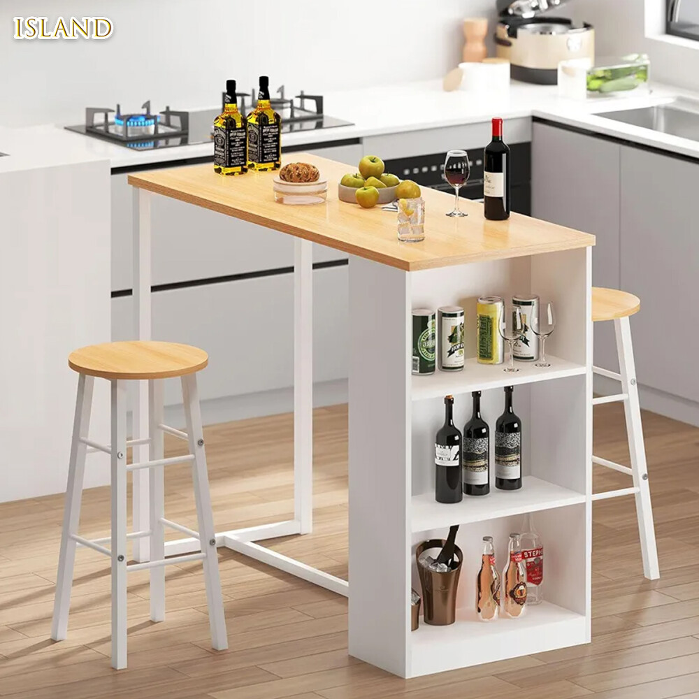 Barra Desayunador Con 2 Bancos Blanco