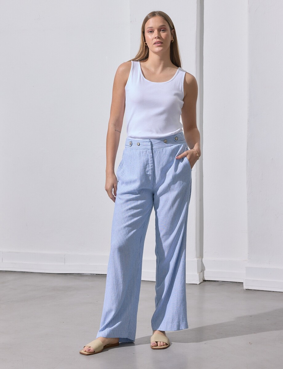 Pantalon Lino Wide - Celeste/multi 