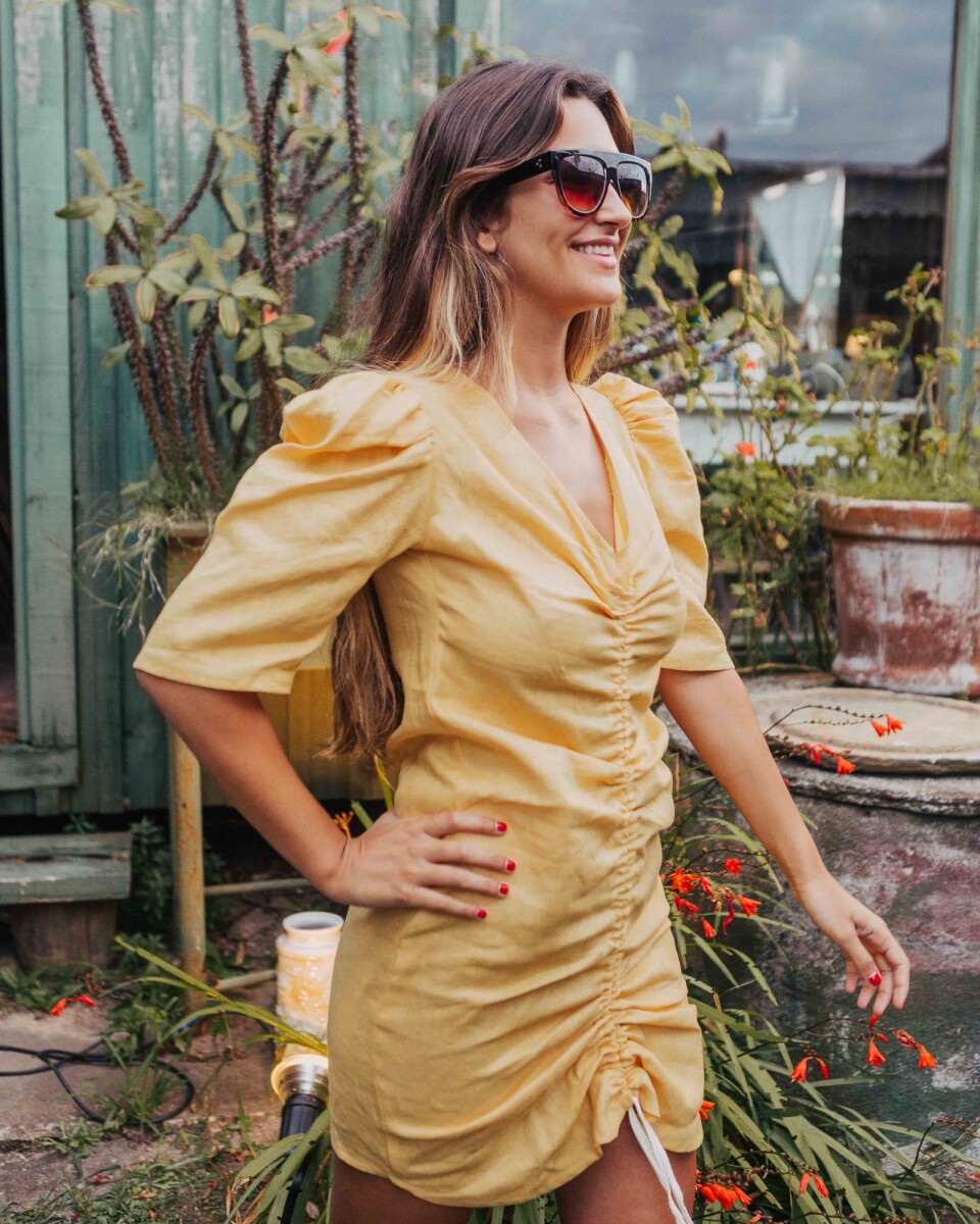 Vestido Frunce Lino - Amarillo 