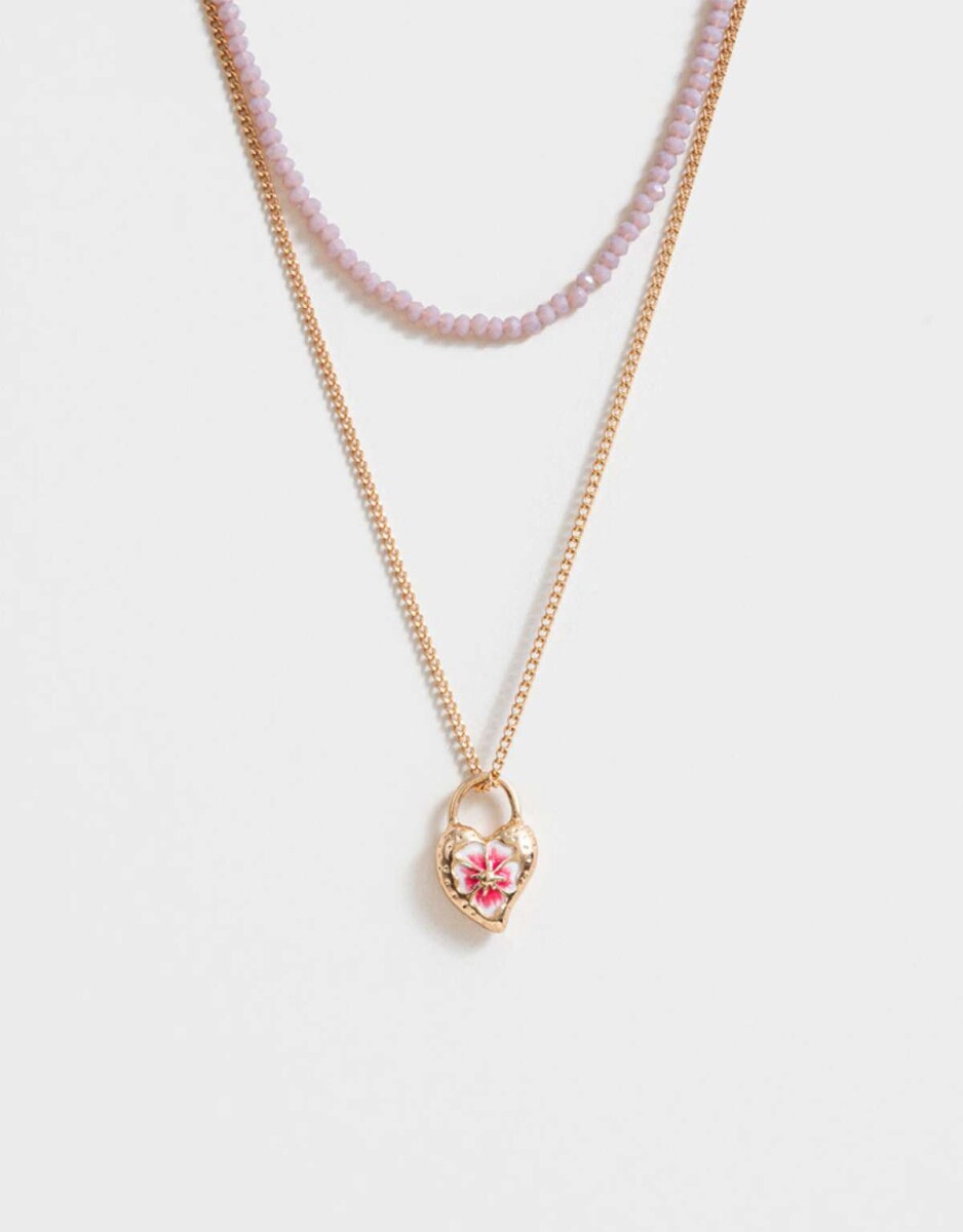 Collar Corto Beads Y Dije Corazón - Dorado 