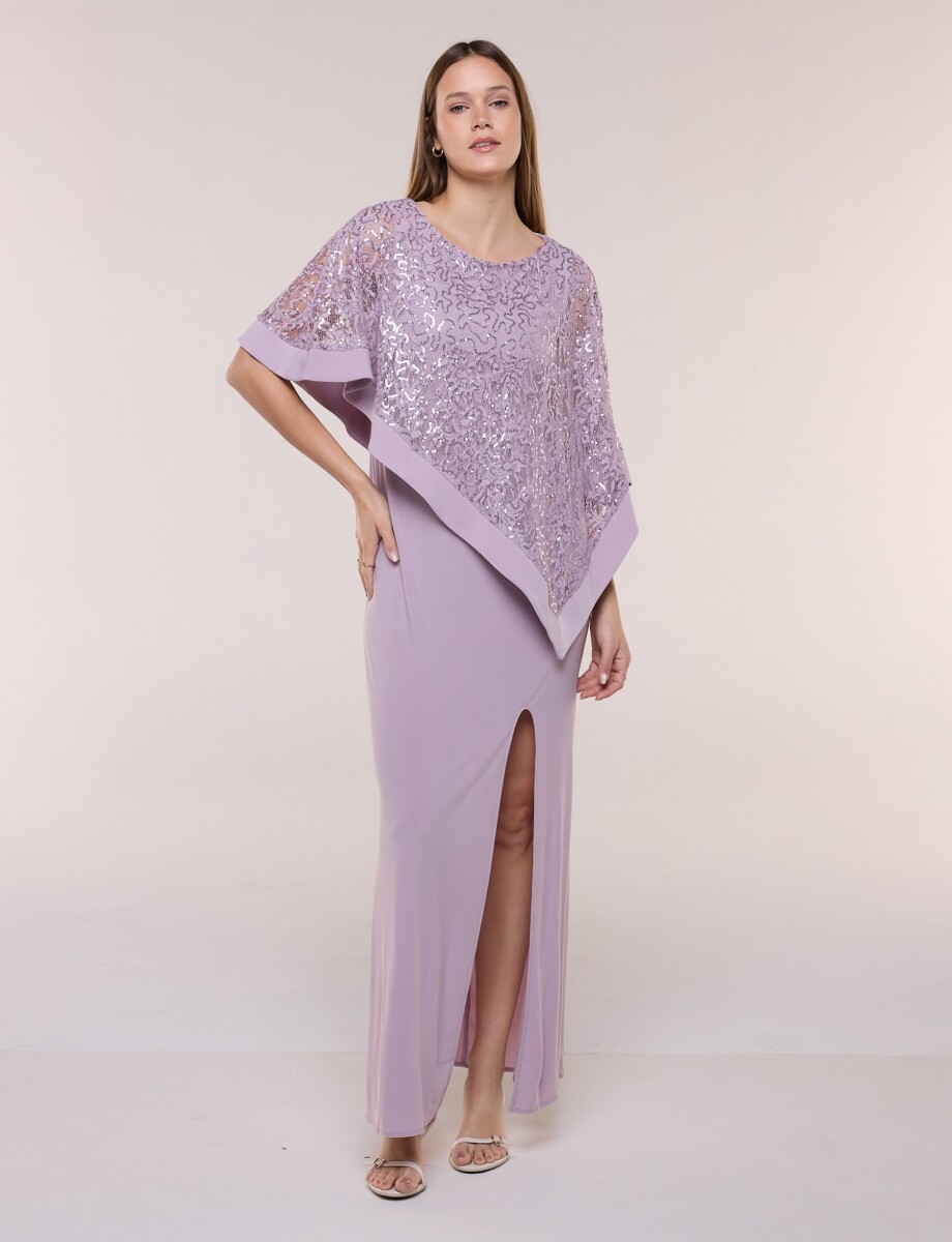 Vestido Noche Con Capa Bordada - Lavanda 