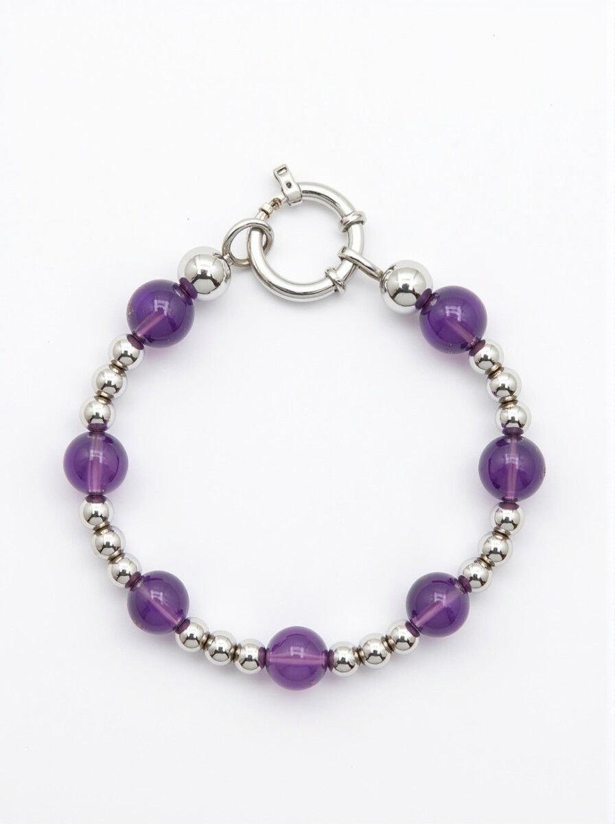 Pulsera bolitas - Plata 925 - Ágata violeta - PU3921 - conpiedra 