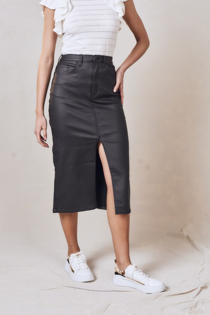 Falda Midi Waxed Negro