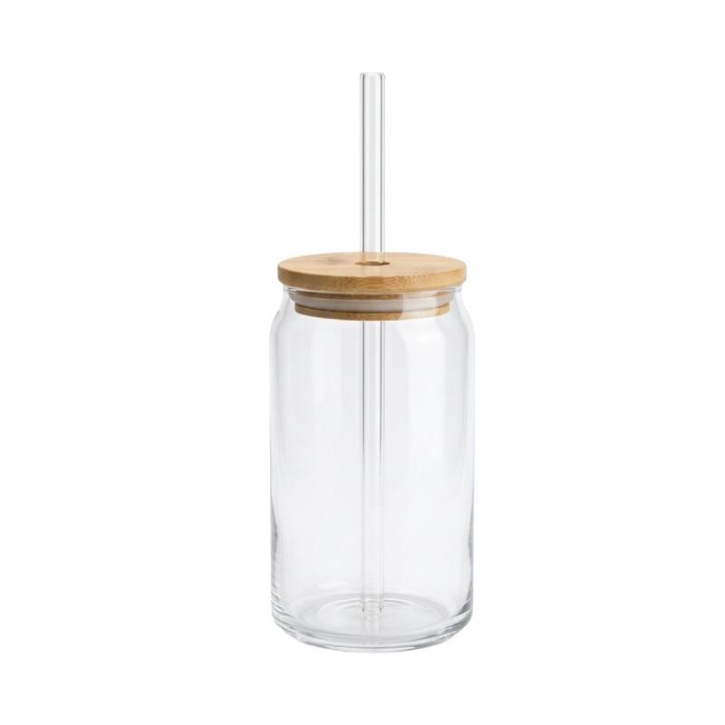 VASO VIDRIO C/TAPA/PAJITA 6.5X13.5CM Unica