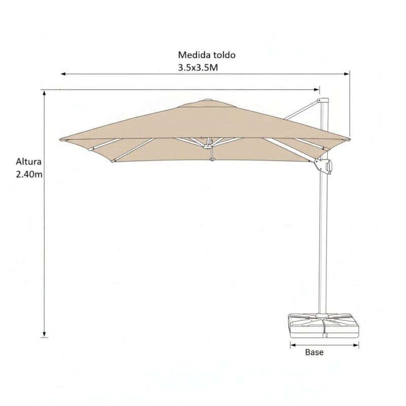 SOMBRILLA ALUMINIO BEIGE C/BASE 3.5X3.5M Unica