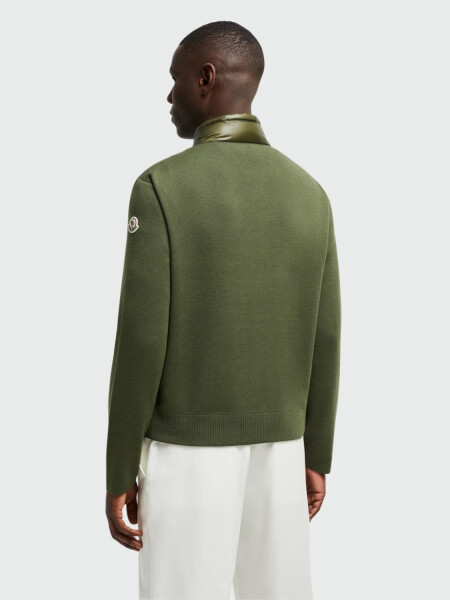 Moncler - Cárdigan acolchado con Lana con Cremallera Verde